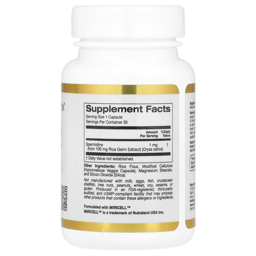 California Gold Nutrition, спермидин, экстракт ростков риса, 1 мг, 30 растительных капсул