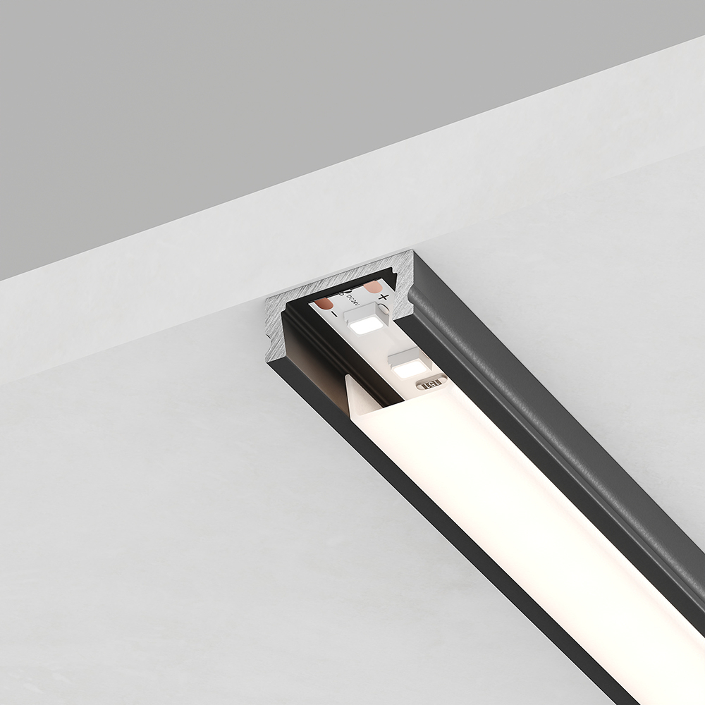 06*16*2000мм Комплект профиль накладной для светодиодной ленты, цвет чёрный, в комплекте 2 заглушки + экран + 4 крепежа