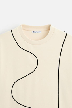 ZARA ФУТБОЛКА С КОНТРАСТНЫМ ШНУРКОМ, КАМЕННО-СЕРЫЙ