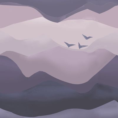 будущие сумерки, пейзаж, птицы,