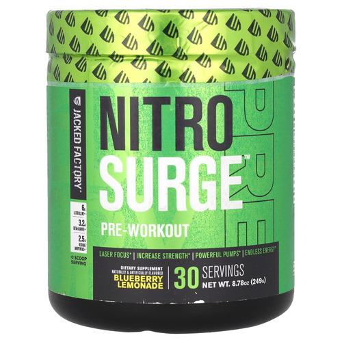 Jacked Factory, Nitro Surge, предтренировочный комплекс, со вкусом лимонада из голубики, 249 г (8,87 унции)