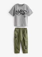 Футболка и брюки карго в комплекте для мальчика Next B92-822, Серый, Хаки