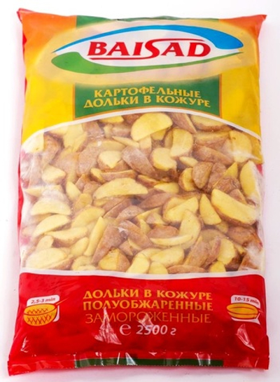 Картофельные дольки в кожуре без специй Байсад замороженные / Коробка 10кг