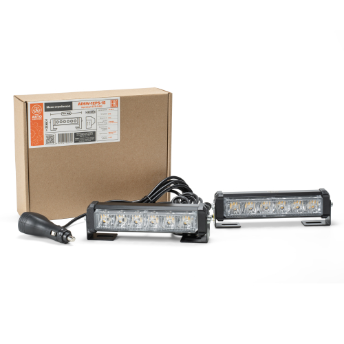 Маяк-стробоскоп (2 раздельных блока), 12/24 В, 6 Вт, желтый, 1-стор. (1+1 блок Epistar), 16 реж., крепление на кронштейне, прикуриватель (провод 3м), L=164мм