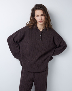 Поло объемного кроя из смесового кашемира шоколадный