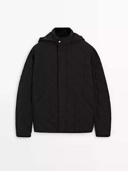 Massimo Dutti Стеганая куртка с водоотталкивающей пропиткой, черный