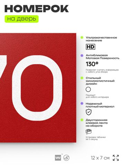 Номер на дверь 270, табличка на дверь для офиса, квартиры, кабинета, аудитории, склада, красная 120х70 мм, Айдентика Технолоджи