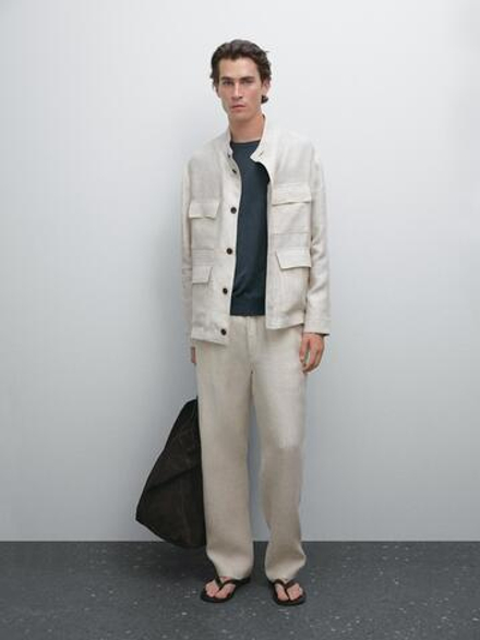 Massimo Dutti Льняные брюки total look, кремовый