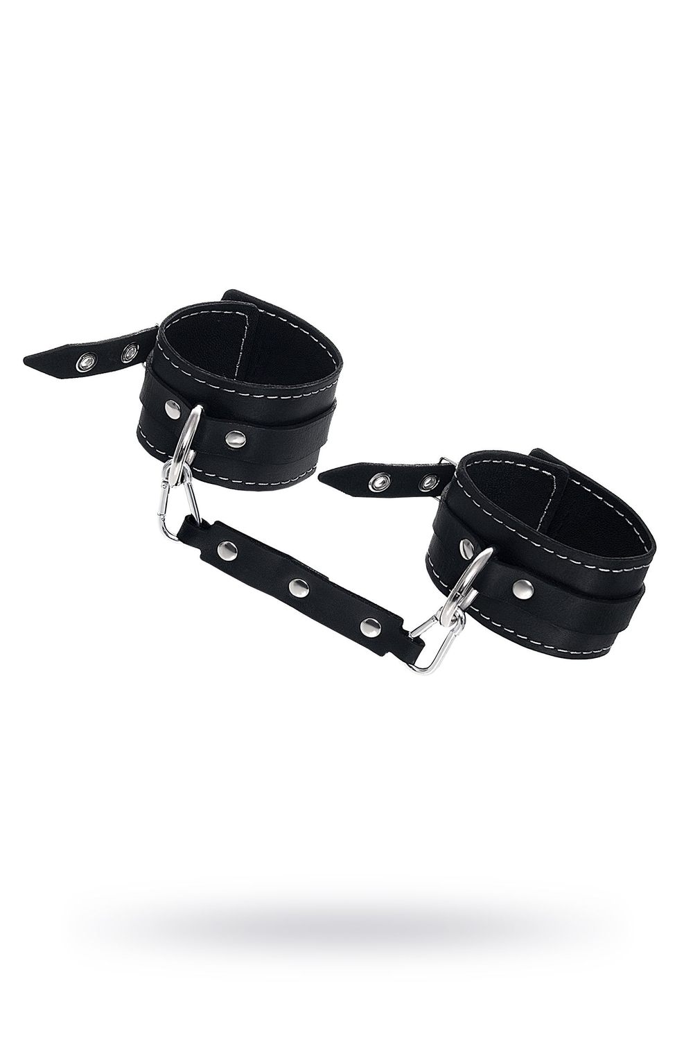 Черные двухслойные кожаные оковы с белой строчкой (Цвет: черный)