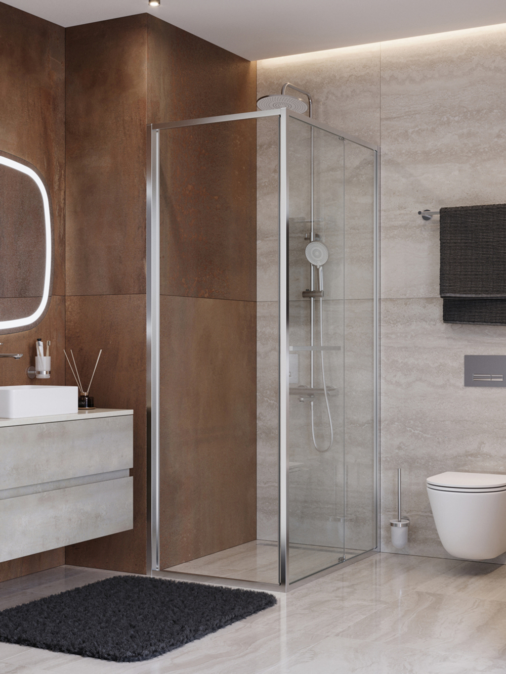 Душевой уголок Cezares LUX-AH-FS-1-70/100-C-CR, 70х100х195, профиль хром, стекло прозрачное