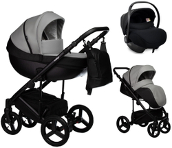 Детская коляска Indigo Tour Eco 3 в 1 с автокреслом Avionaut Cosmo Te02 черная кожа+серая кожа