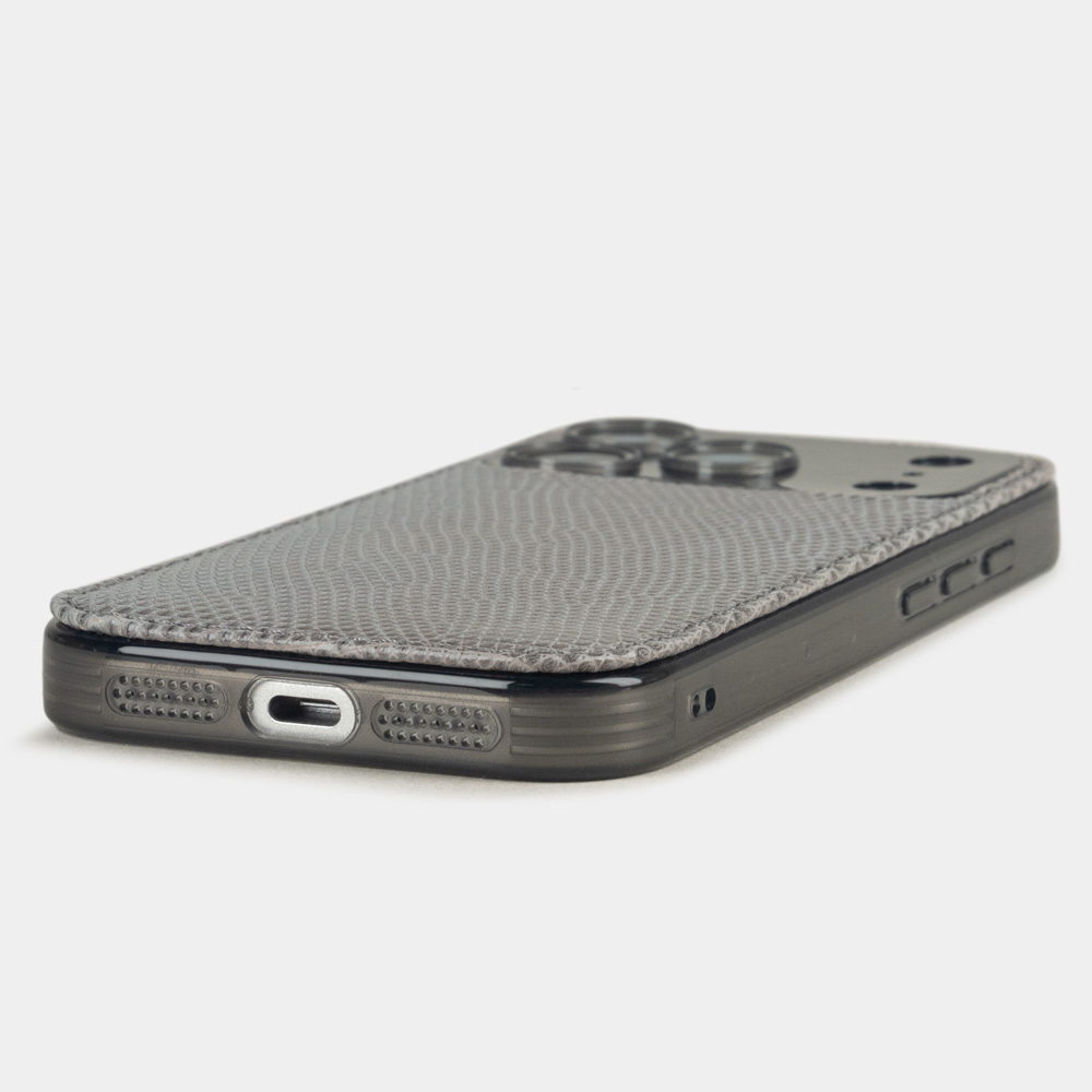 Чехол-накладка для iPhone 17 Pro Max из кожи ящерицы, серого цвета