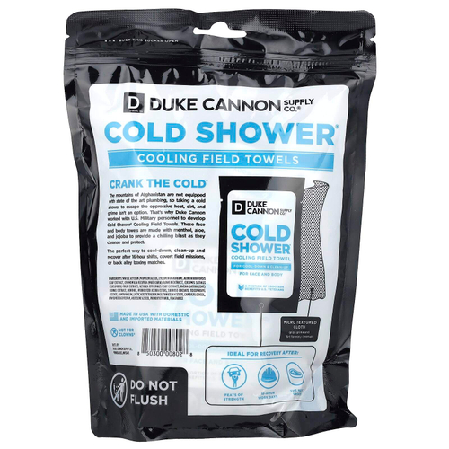 Duke Cannon Supply Co., Cold Shower®, салфетки для лица и тела, 15 полевых полотенец