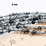 Кварц с шерлом бусины, диаметр около 3,9 мм, цена за отрезок 19 см (1/2 нити)