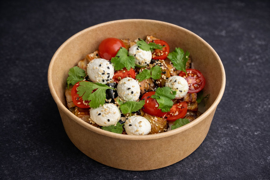 Салат с баклажанами и лососем