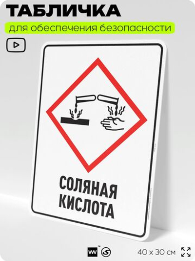 Табличка для обеспечения безопасности "Соляная кислота", для производства, предприятия, организаций, 40х30 см, Silver Plane x Айдентика Технолоджи