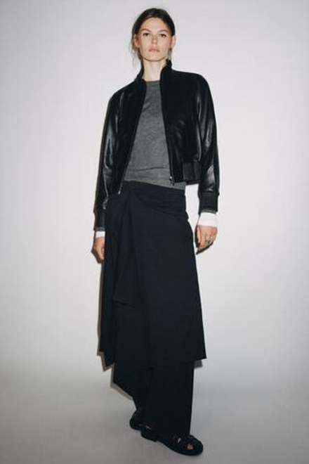 ZARA КОЖАНАЯ КУРТКА-БОМБЕР ZW COLLECTION LIMITED EDITION, ЧЕРНЫЙ