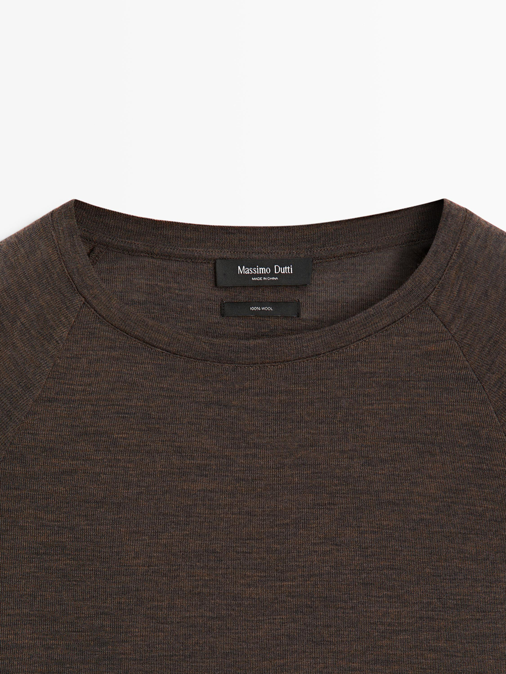 Massimo Dutti Шерстяная футболка с рукавами реглан, коричневый