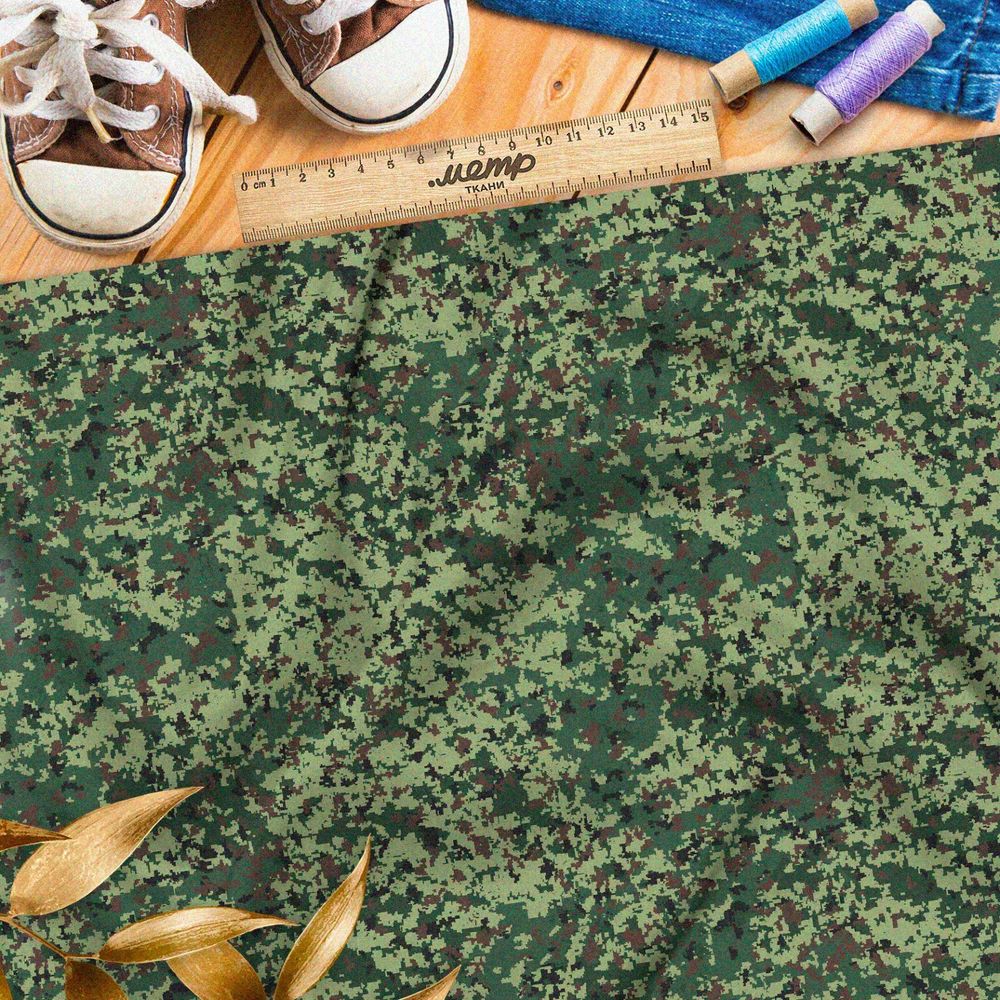 Ткань таффета зелёный камуфляж в виде кустов