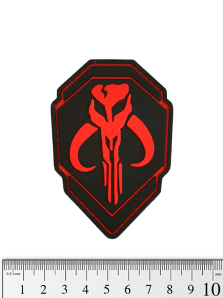Шеврон Мандалорец. Череп Мифозавра PVC. Чёрный с красным