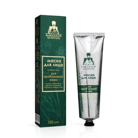 Маска для лица для Проблемной кожи, из белой глины, алюминиевая туба, 100 мл,  "Кавказский Целитель" Кавказский Целитель