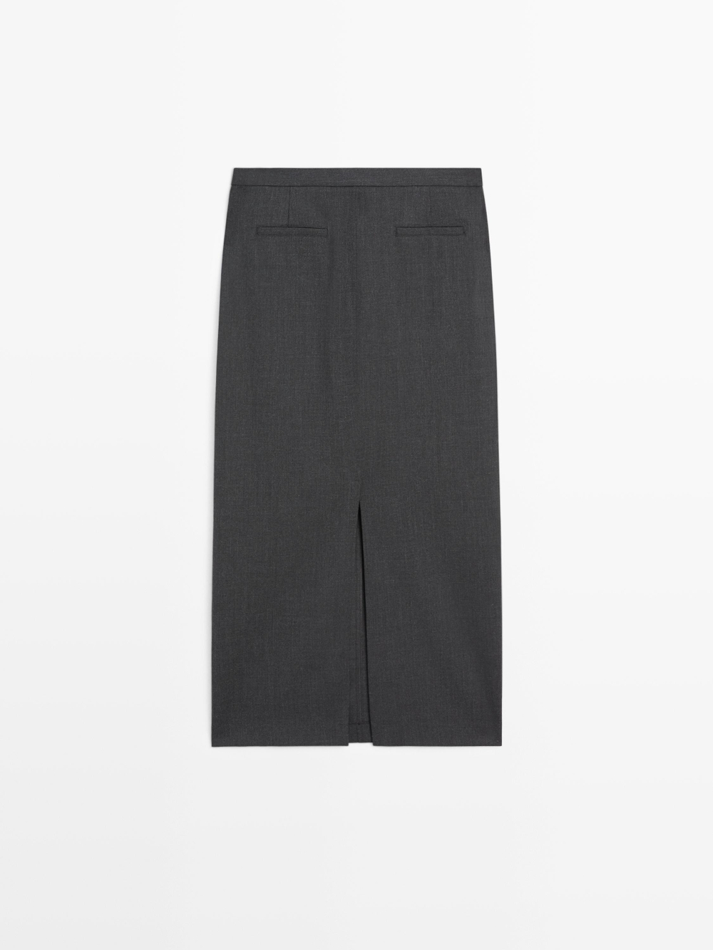 Massimo Dutti Прямая юбка-миди из шерстяной смеси с карманами, серый