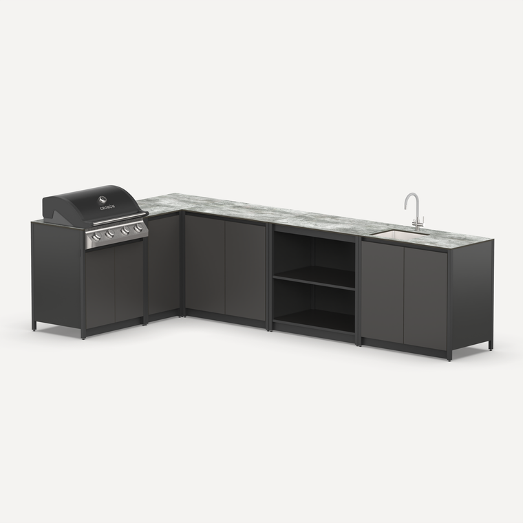 Угловой мангальный комплекс Lounge M-116SG, 3.3x1.8 м, черный/серый каспий