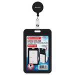 Бейдж вертикальный (85х54 мм), с рулеткой 70 см с клипом, СЛАЙДЕР, черный, BRAUBERG EXTRA, 238845