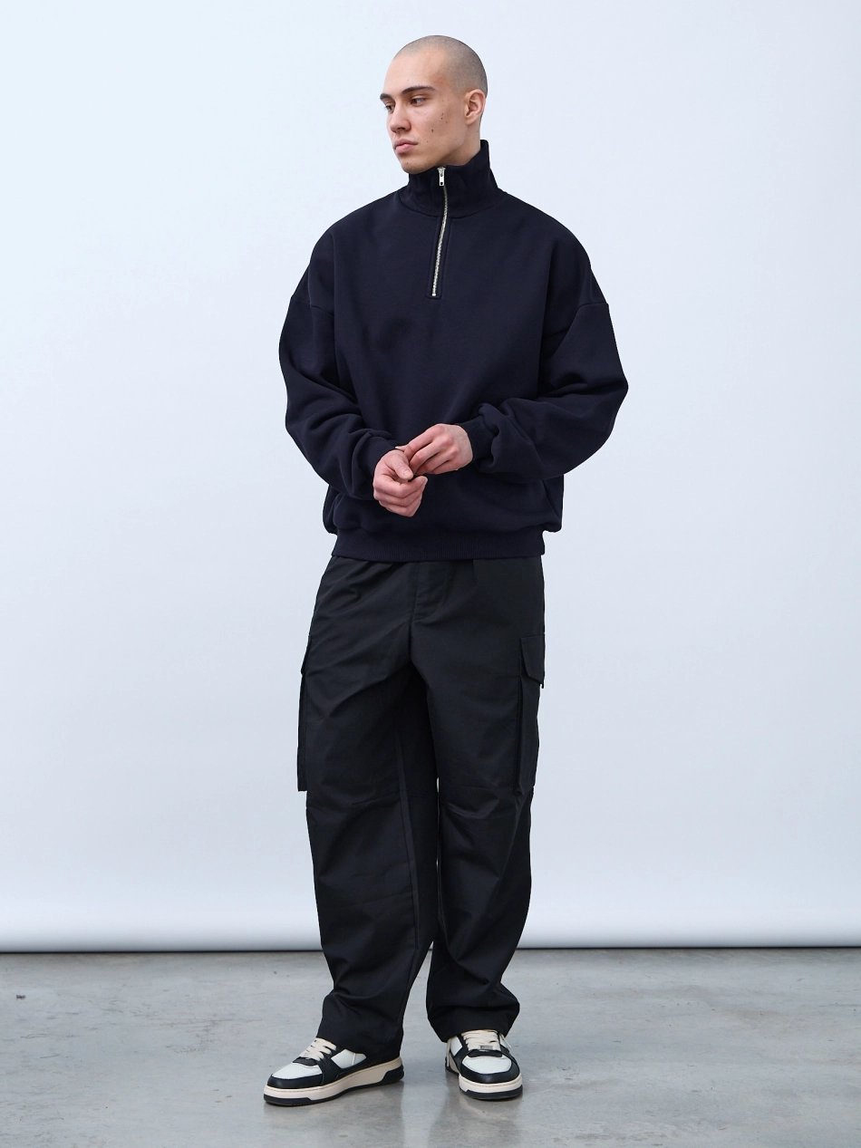 Свитшот с воротником на молнии с начесом (темно-синий)