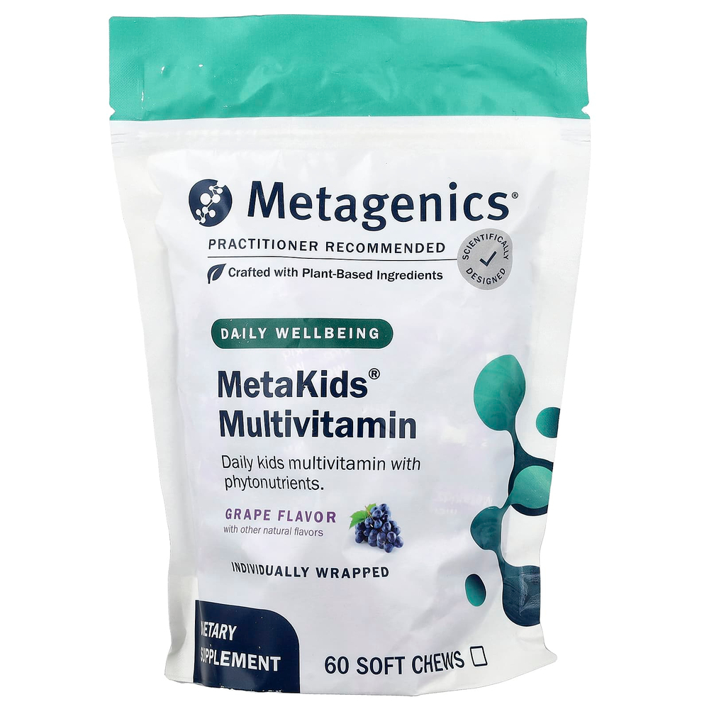 Metagenics, MetaKids®, мультивитамины, со вкусом винограда, 60 жевательных таблеток