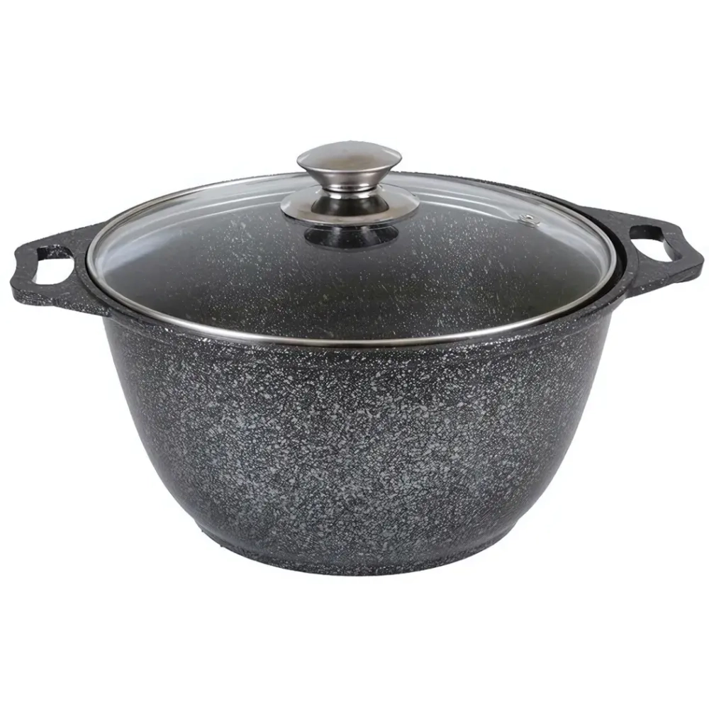 Кастрюля 4л «Мраморная»(темный мрамор) со стеклянной крышкой кмт42а