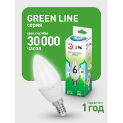 Лампа светодиодная ЭРА GREEN LINE LED B35-6W-840-E14 GL 6Вт свеча яркий белый свет E14 | Лампы cветодиодные Свеча (B/C)