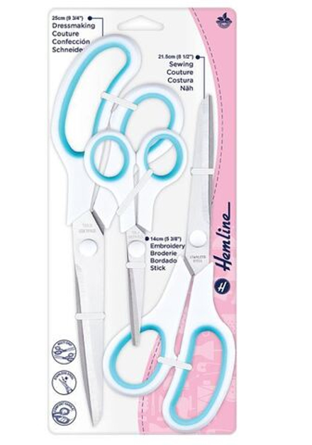Набор ножниц для шитья и хобби, 25 см, 21,5 см, 14 см, цвет белый/голубой