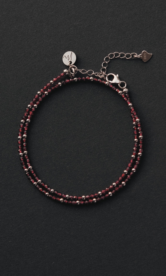 Чокер "Memo about Love" из граната с серебряными бусинами с удлинителем 33-38 см