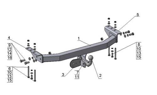 Фаркоп для Mitsubishi Pajero Sport 1998-2008 Тип шара: A. Нагрузки: 2000/100 кг, MI 15