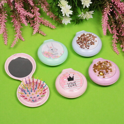 Расческа массажная складная с зеркалом, круглая «Monaco - Princess», микс 4 цвета, 7 см (коробка PVC)