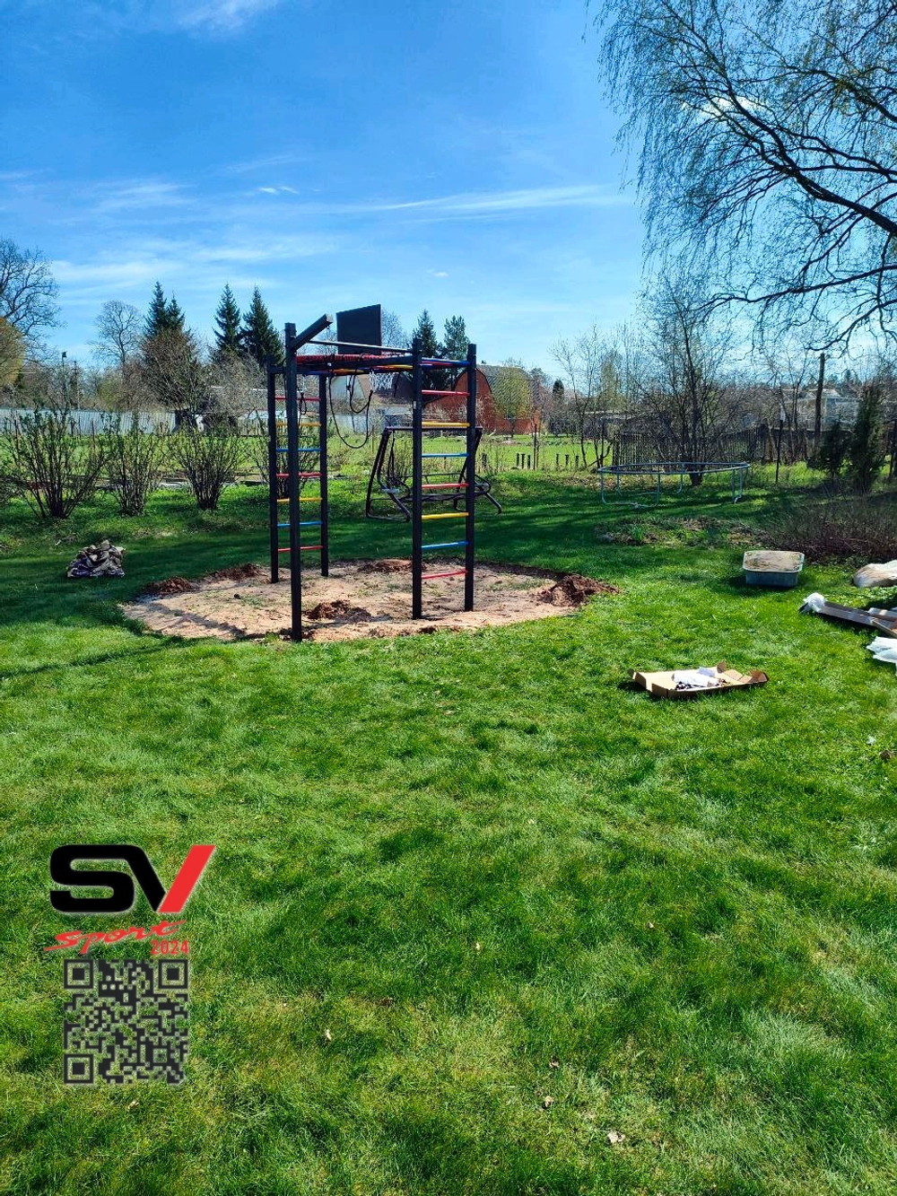 Монтаж уличной шведской стенки Sv Sport Рукоход (5 вертикальных столбов)