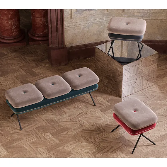 Банкетка Pea, велюр, бежевая/сине-зеленая