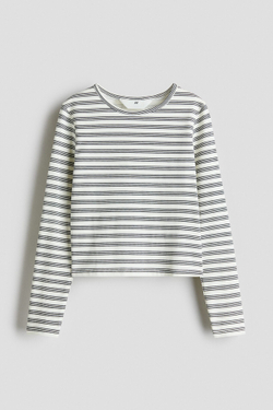 H&M Лонгслив с длинным рукавом с принтом, белый/серый