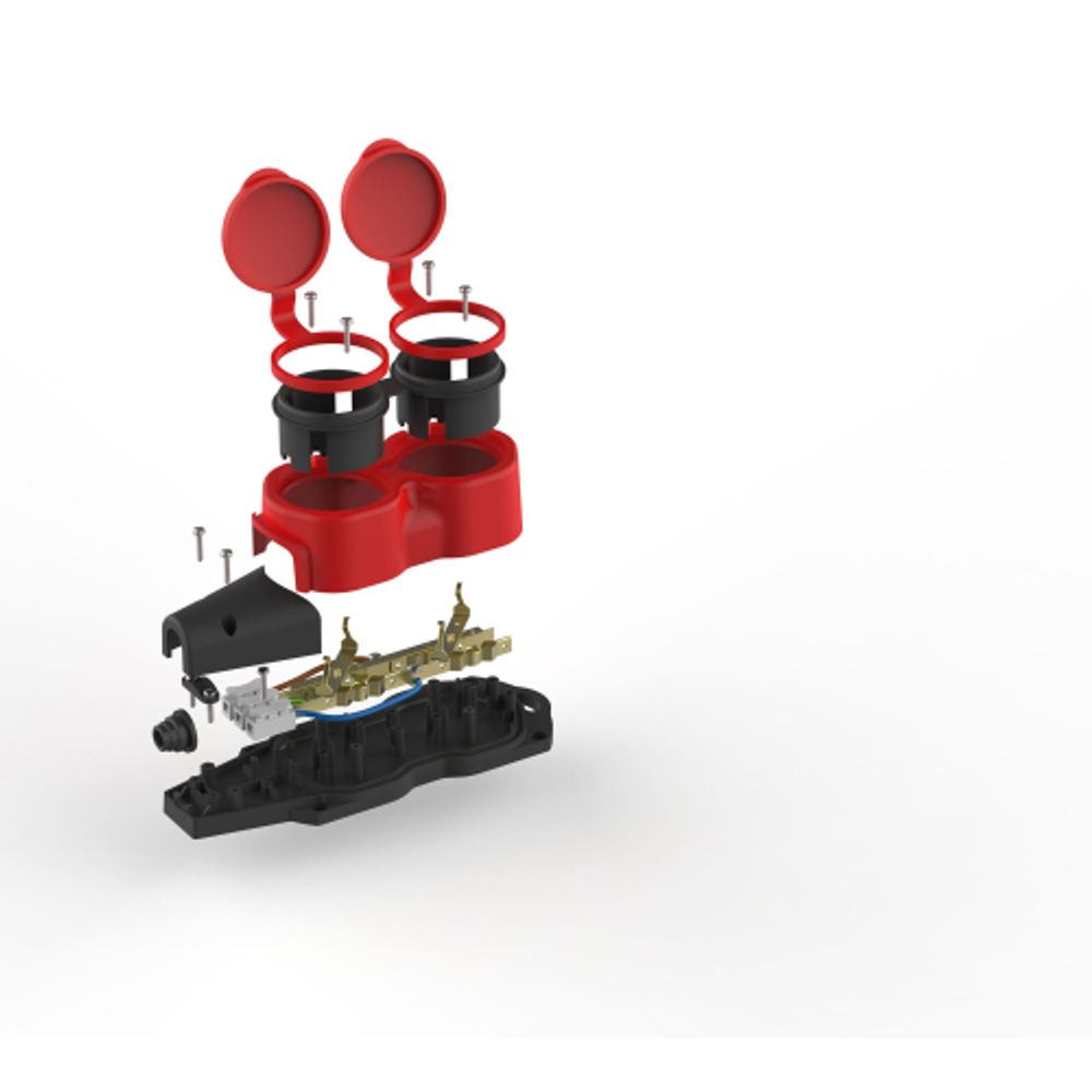 Колодка ЭРА KX-2e-RED-IP44 каучуковая с заземлением 2 розетки 16A IP44 красная | Колодки