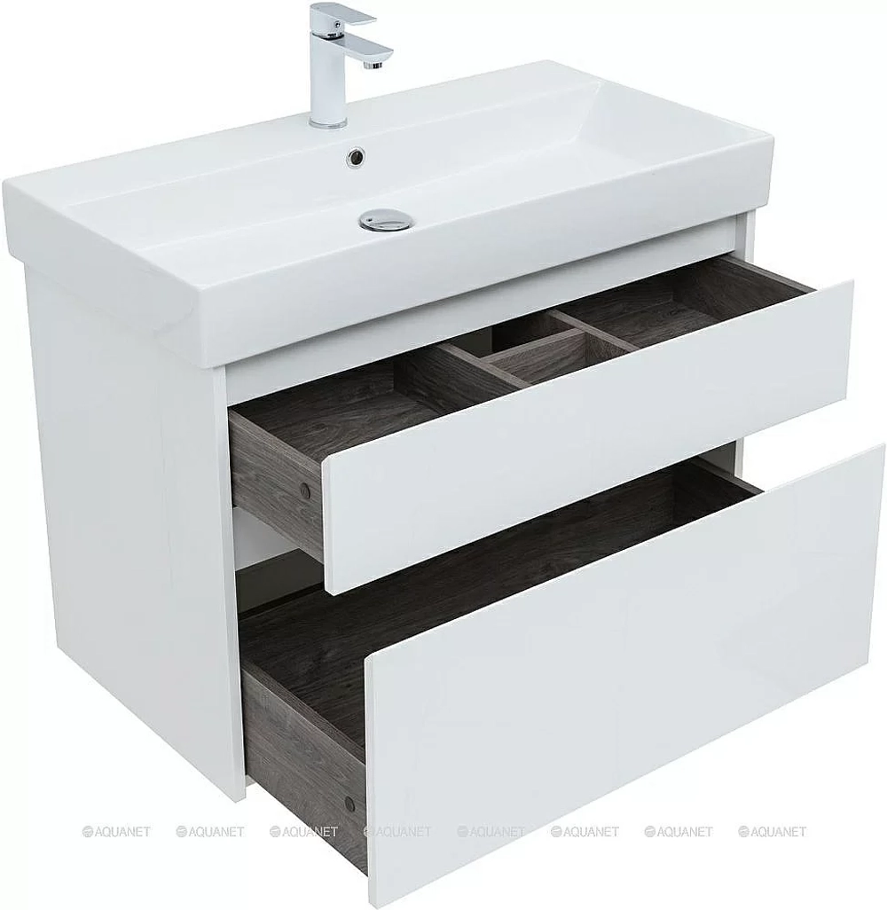 Тумба с раковиной Aquanet Nova Lite 249936 85 белый глянец