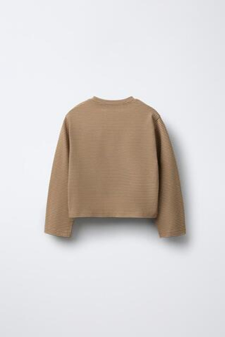 ZARA Х BENSIMON ® ФУТБОЛКА С КРУГЛЫМ ВЫРЕЗОМ И ДЛИННЫМИ РУКАВАМИ, ТАБАЧНЫЙ