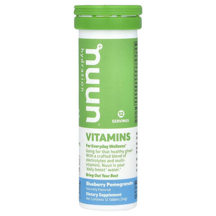 Nuun, Hydration, витамины, шипучий напиток, голубика и гранат, 12 таблеток