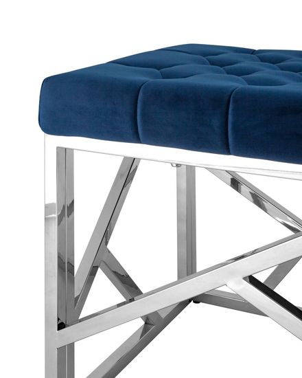 Банкетка-скамейка АРТ ДЕКО велюр синий сталь серебро