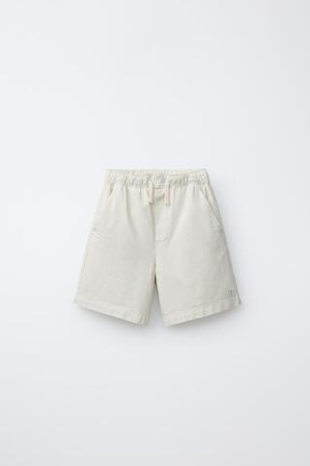 ZARA ХЛОПКОВЫЕ ШОРТЫ-БЕРМУДЫ С ЭЛАСТИЧНЫМ ПОЯСОМ, ЭКРЮ