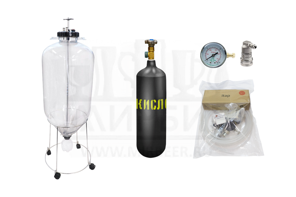 Комплект: ЦКТ Fermenter King, пластик, 60 л + манометр + фитинг газовый с резьбой + Комплект для карбонизации в корнелиус кеге + баллон углекислотный 5 л