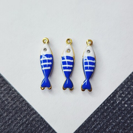 Подвеска, сталь, 2я позолота, синяя рыбка, рыба, р-р 18мм