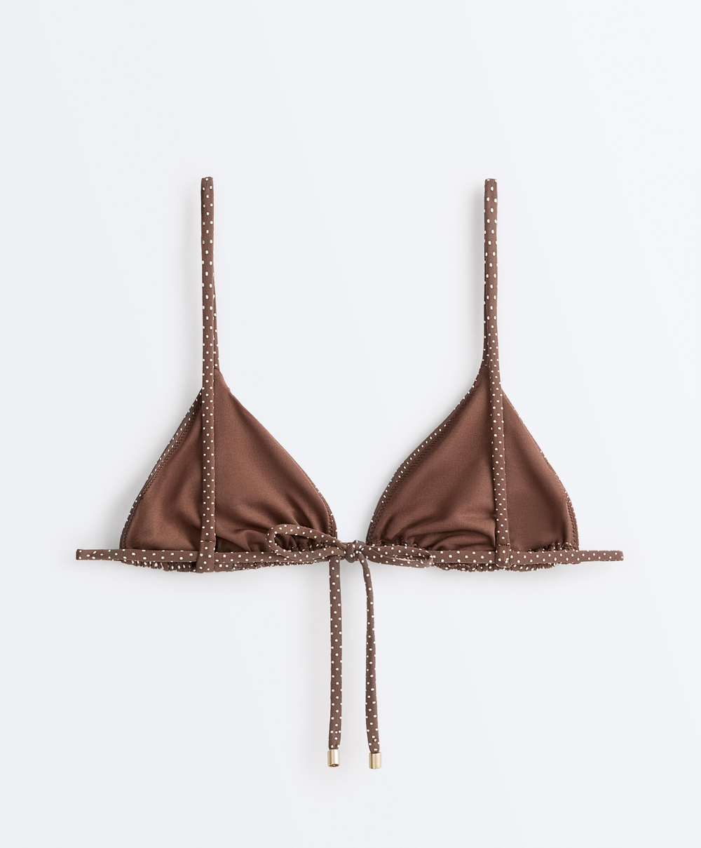 OYSHO Топ бикини с треугольными чашками в мелкий горошек, коричневый
