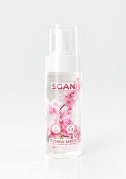 Пенка-мусс для интимной гигиены SGAN с пребиотическим эффектом, ultra-мягкая с pH 3.8–4.5 для чувствительной зоны, био-пенка для ежедневного ухода с защитой естественной микрофлоры с успокаивающим эффектом, защитой микрофлоры, 150 мл