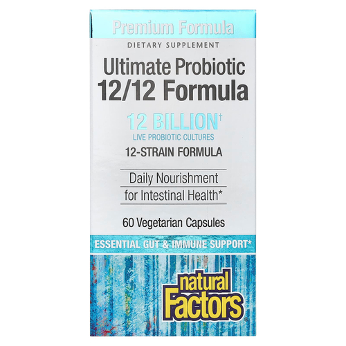 Natural Factors, Ultimate Probiotic, формула 12/12, 12 млрд, 60 вегетарианских капсул